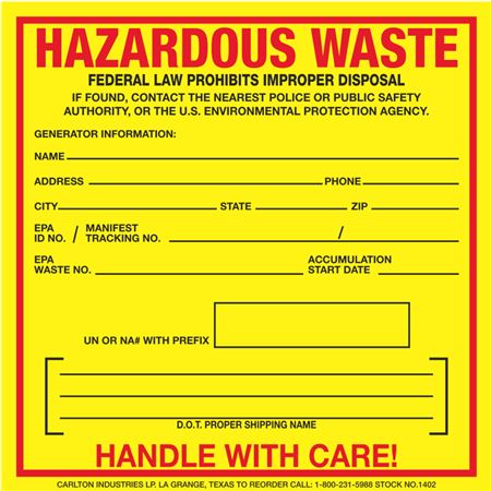Hazardous Waste Decal