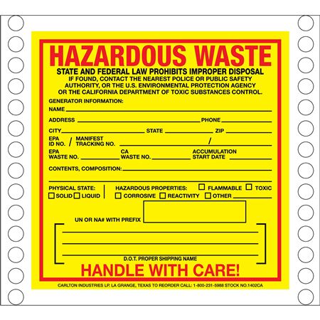 Pin-Fed Hazardous Waste Decal - California State Regulated