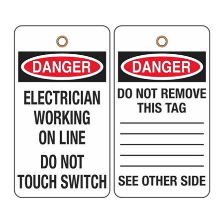 Danger Electrician Working On Line Tag
