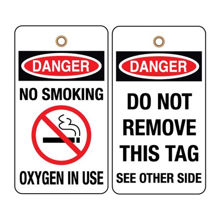 Danger No Smoking Oxygen In Use Graphics Tag 3 1/8 x 5 5/8