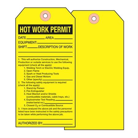 Hot Work Permit Tag - Cardstock  2 7/8 x 5 3/4