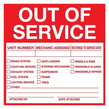 Out of Service Label - 6" x 6"