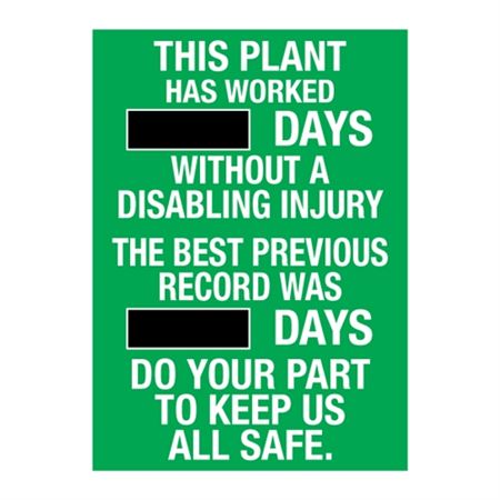 This Plant Has Worked w/o Injury - Steel Scoreboard