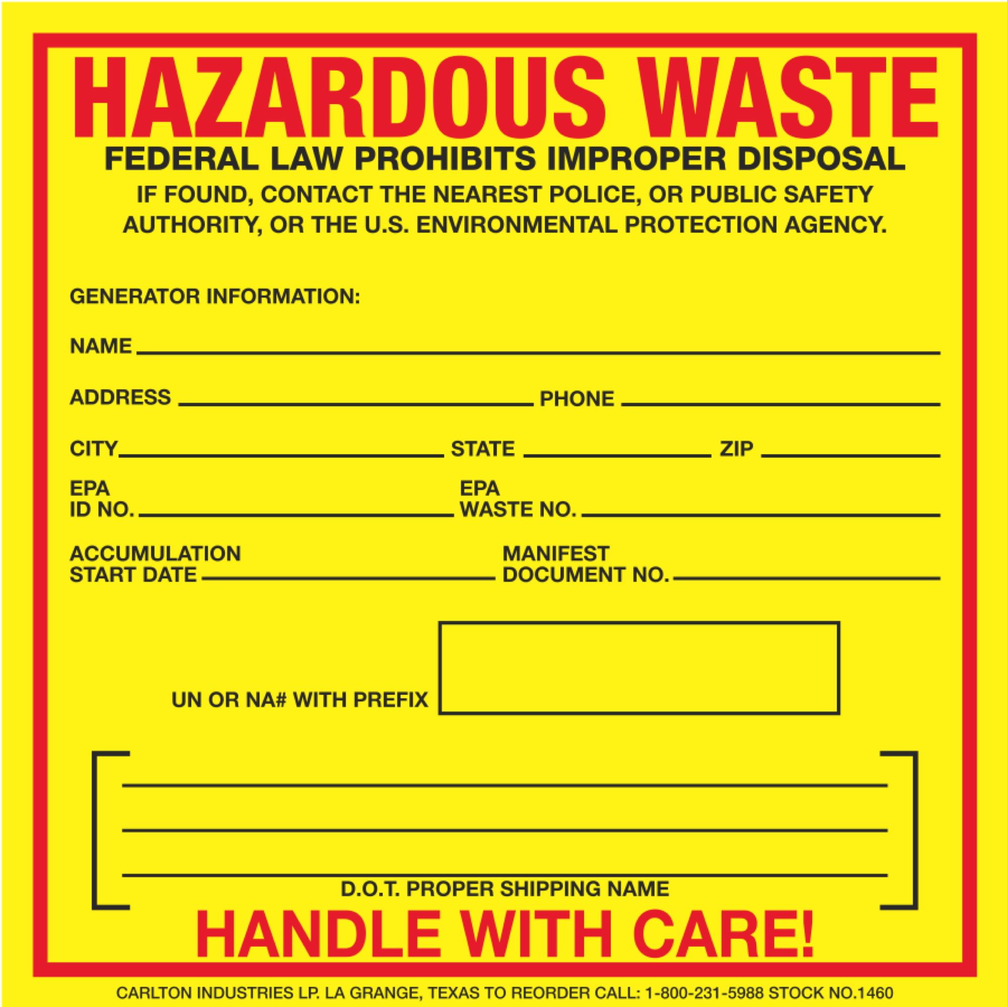 Custom Hazardous Waste Decal Generator Information Carlton Industries