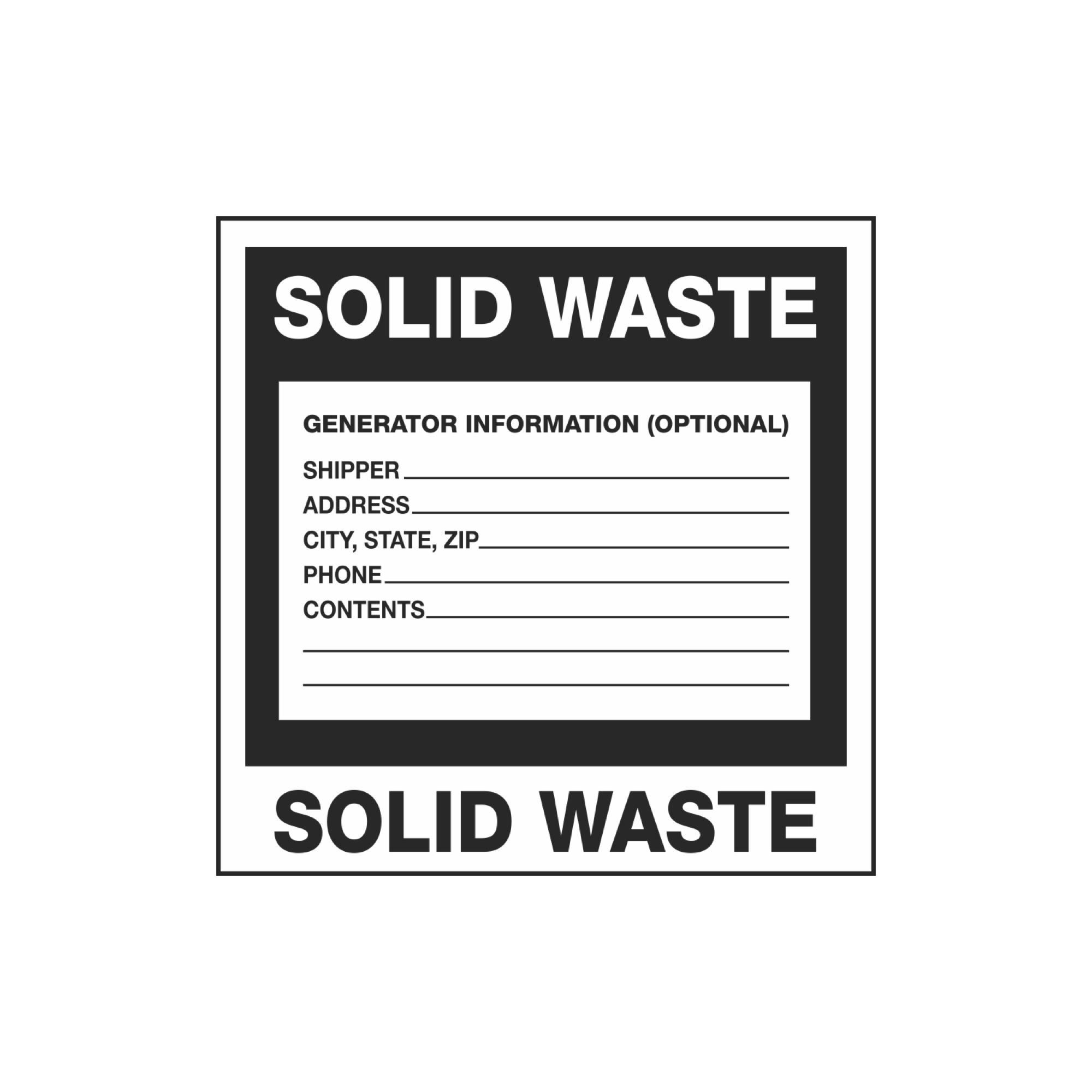 Assorted HazWaste Labels Solid Waste 6 x 6 Carlton Industries