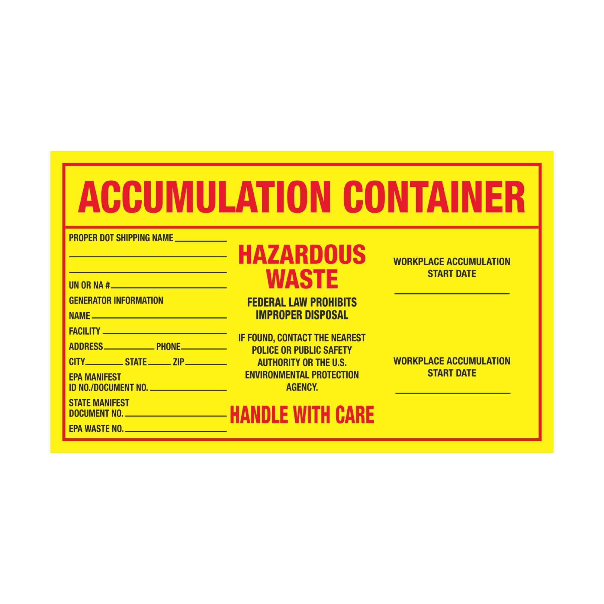 Assorted PrePrinted HazWaste Labels Accumulation Container 6 x 10