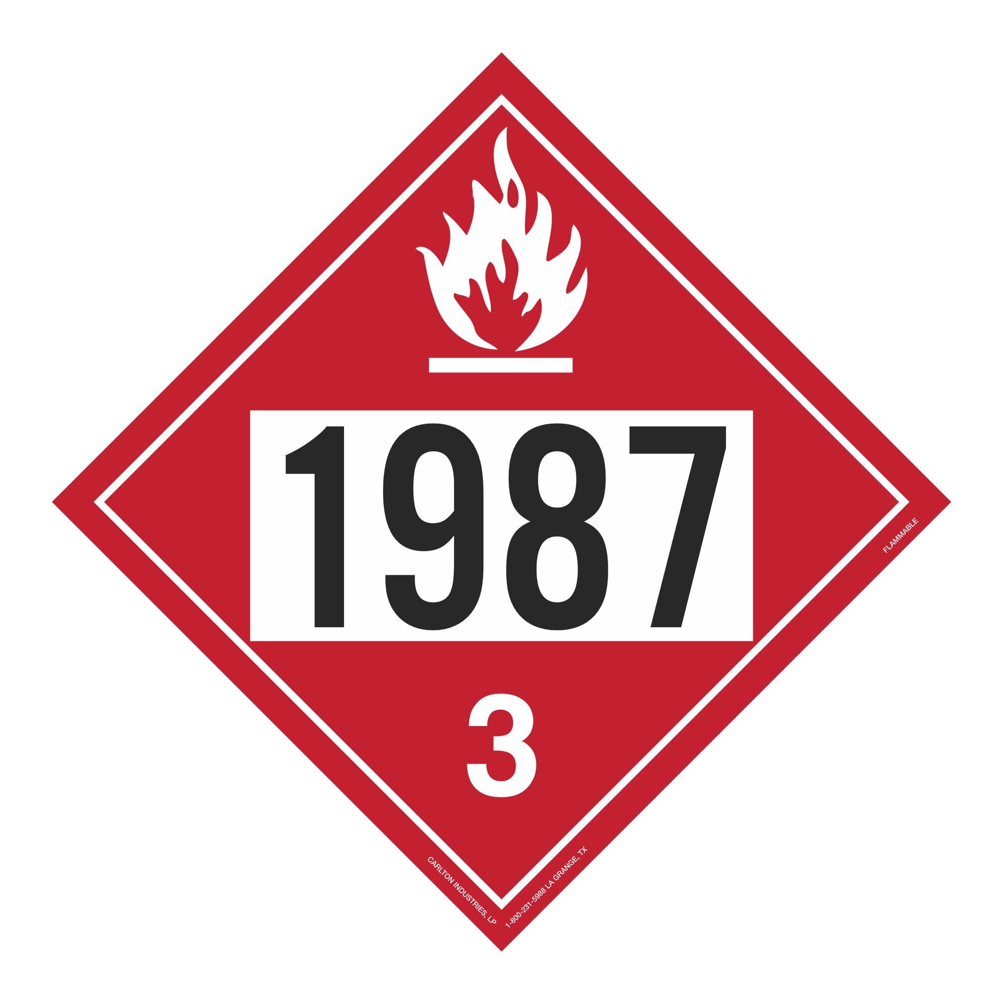 Un1987 UN#1987 Flammable Liquid Numbered Placard | Carlton Industries
