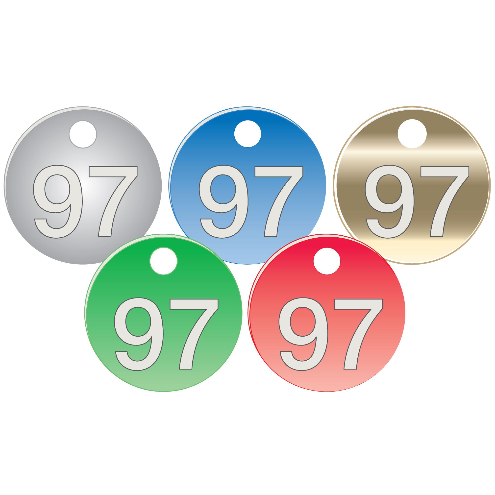 Colored Anodized Aluminum Tags Numbers 76100 2" Carlton Industries
