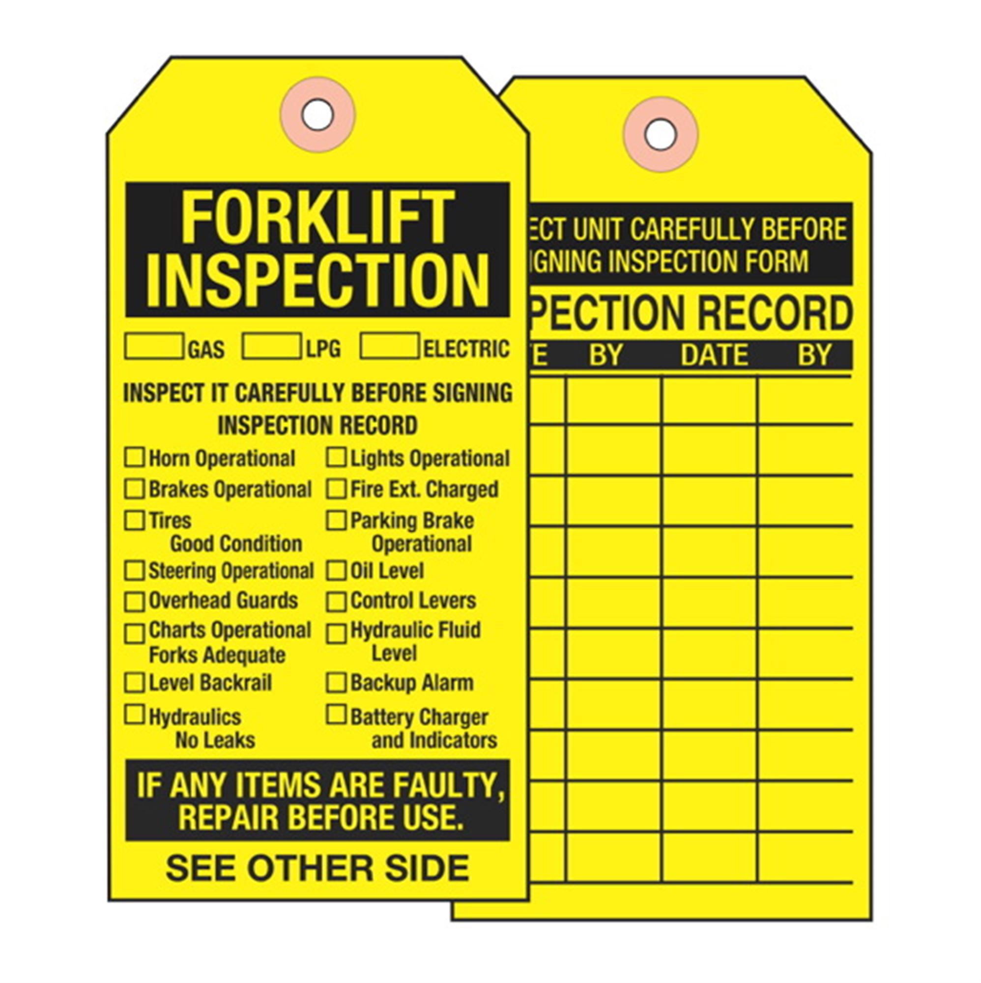 Forklift Tags Forklift Inspection Cardstock 2 7/8 x 5 3/4 Carlton