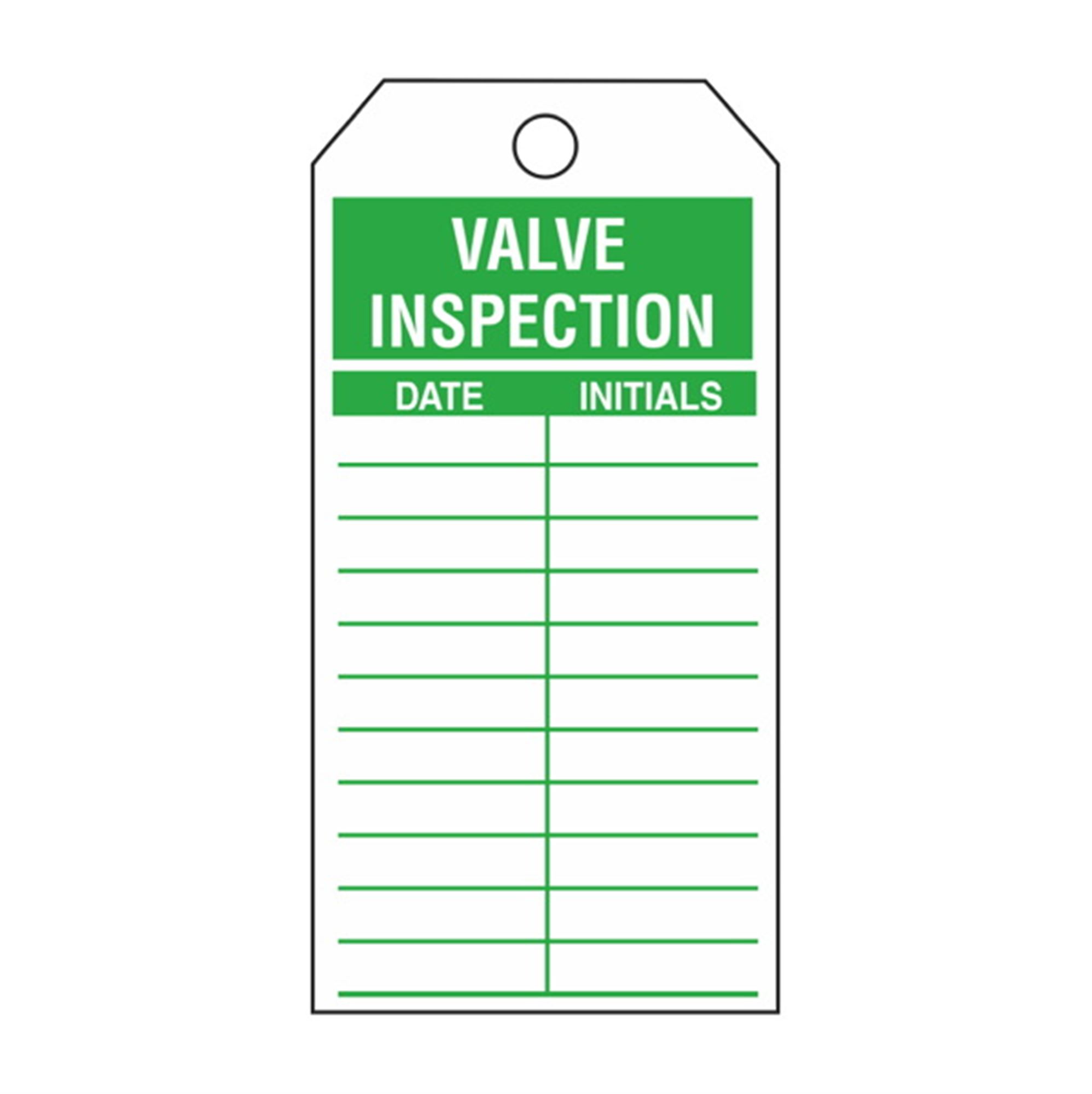 SingleSided Inspection Tags Valve Inspection Green Vinyl 3.125 x 5