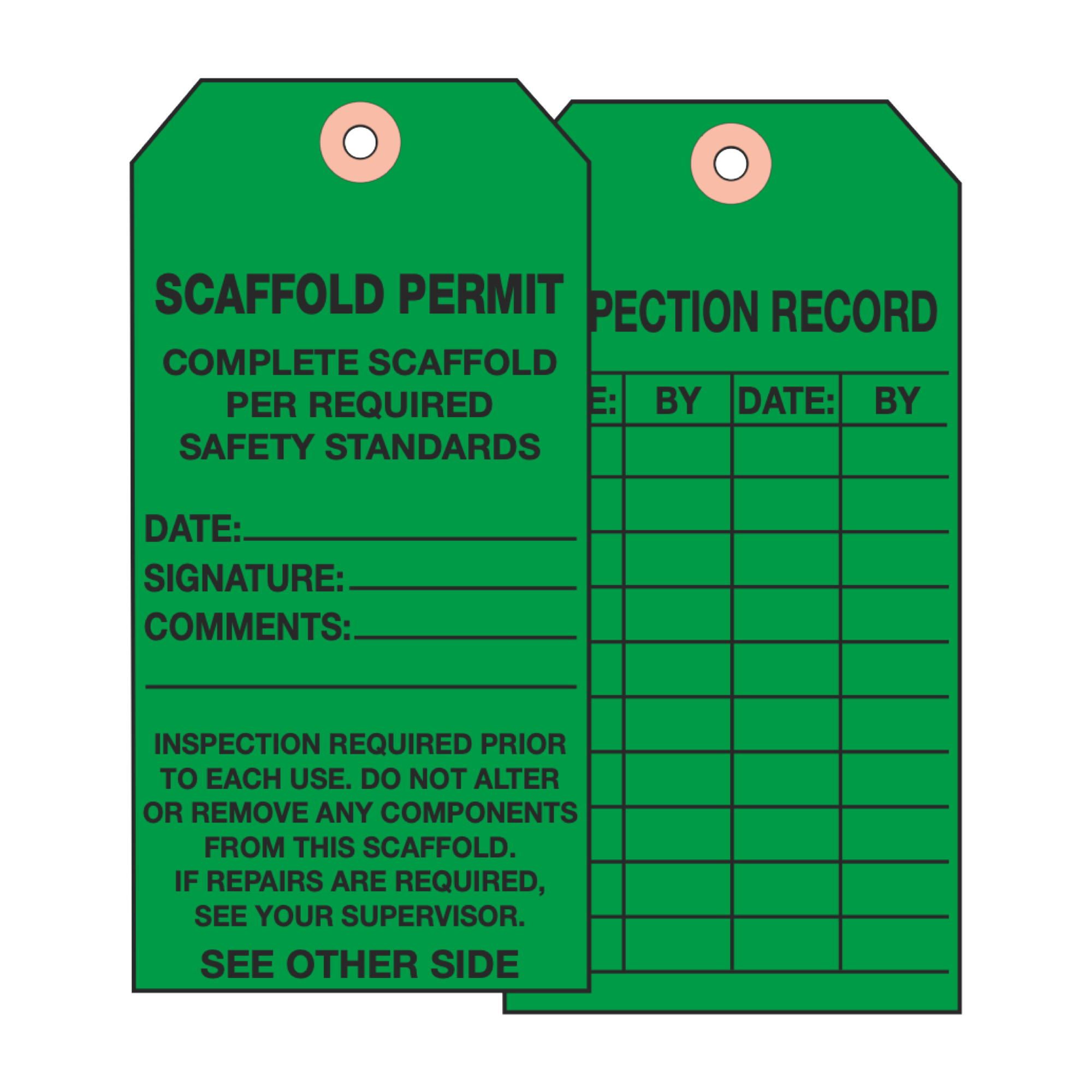 Scaffold Permit Complete Tag Vinyl 3 1/8 x 5 5/8 Carlton Industries