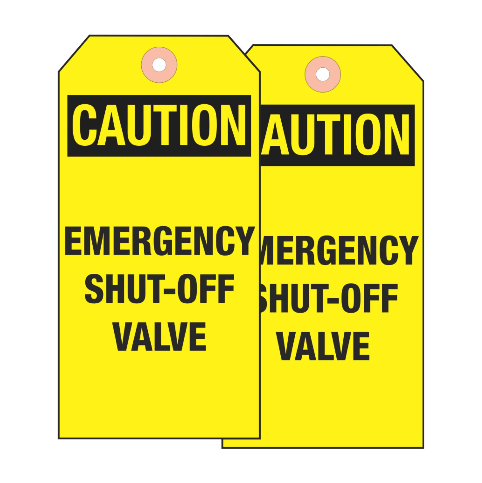 Valve Tags Caution Emergency ShutOff Valve Vinyl 55/8 inches x 3
