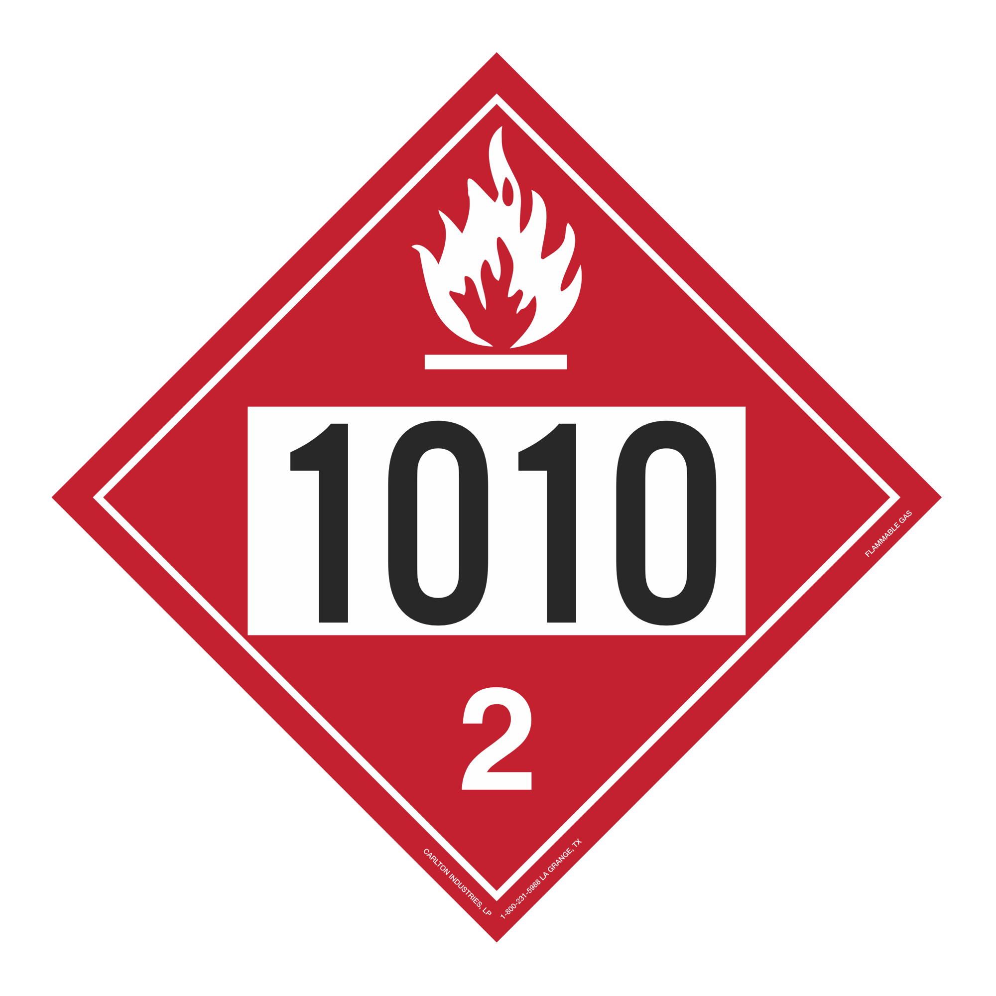 UN#1010 Flammable Gas Stock Numbered Placard