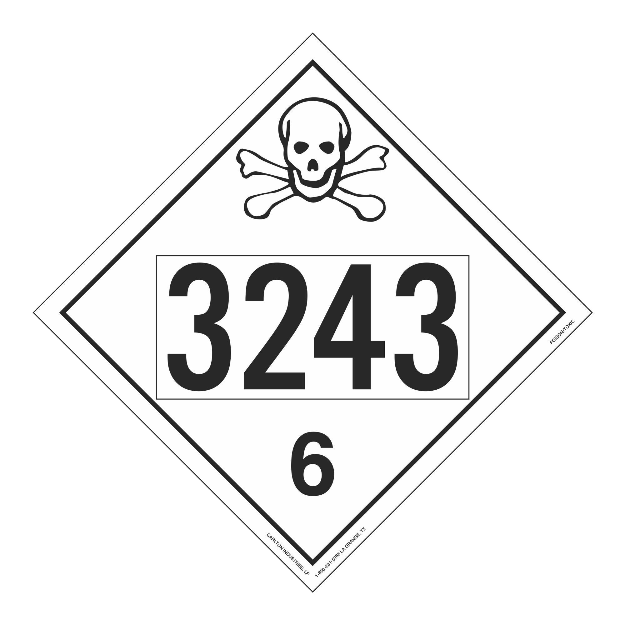 UN#3243 Poison Stock Numbered Placard | Carlton Industries