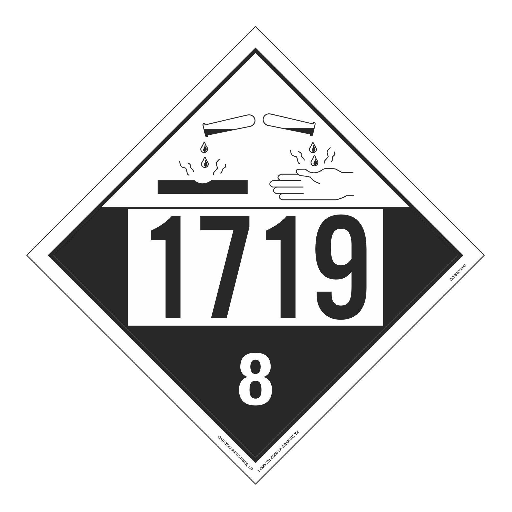 UN1719 Corrosive Stock Numbered Placard Carlton Industries
