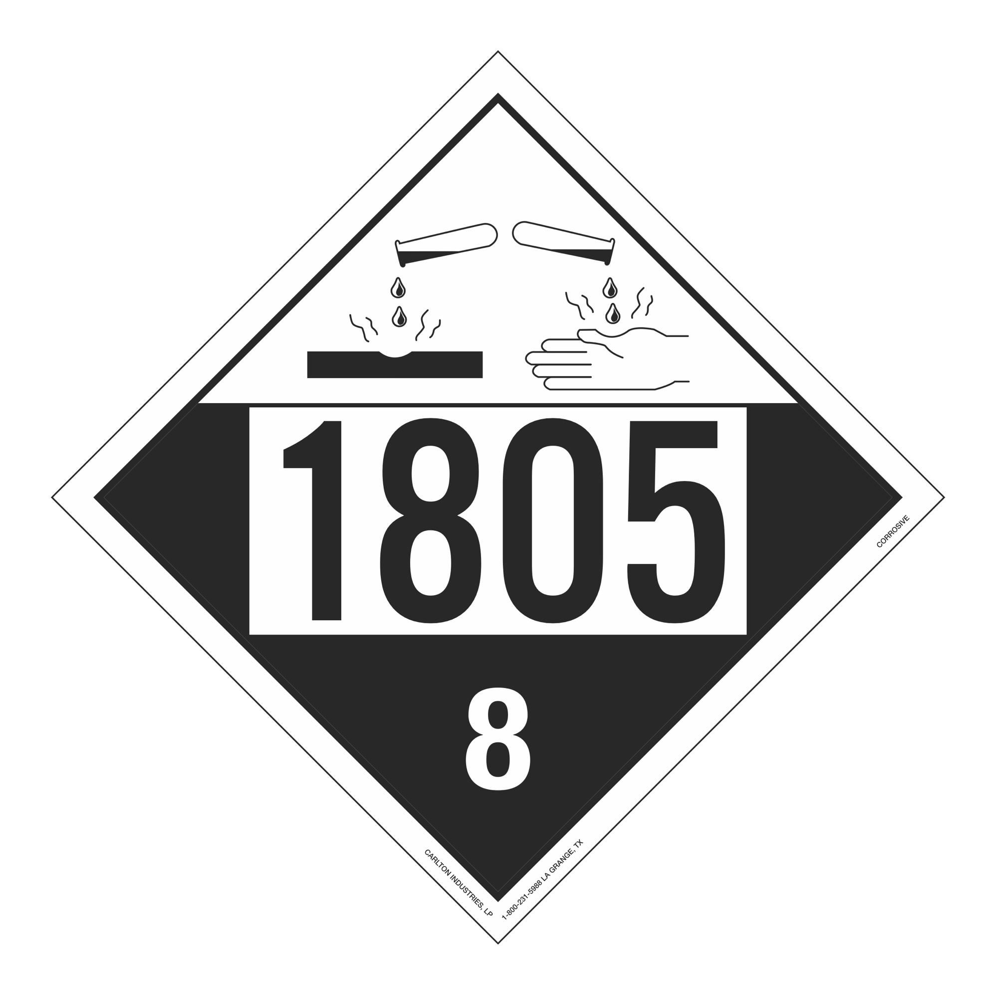 UN1805 Corrosive Stock Numbered Placard Carlton Industries