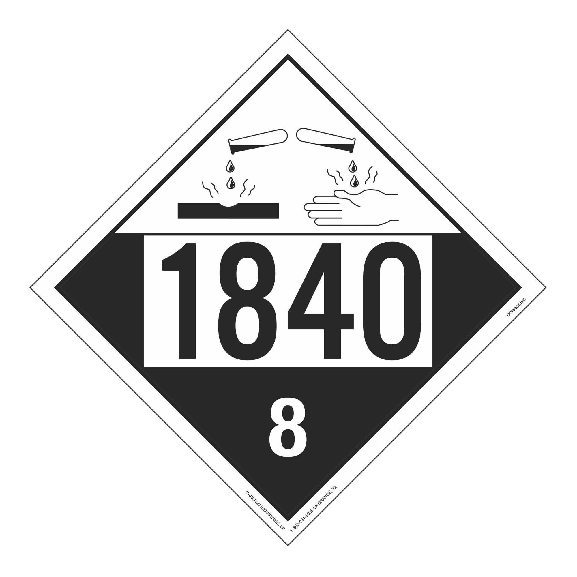 UN#1840 Corrosive Numbered Placard | Carlton Industries