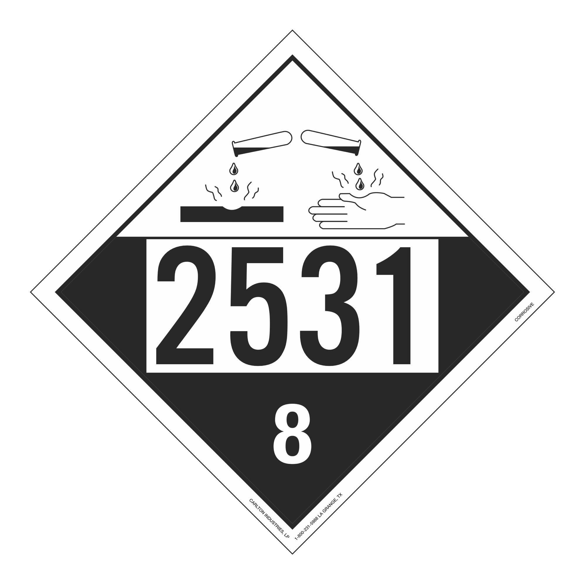 UN#2531 Corrosive Stock Numbered Placard | Carlton Industries