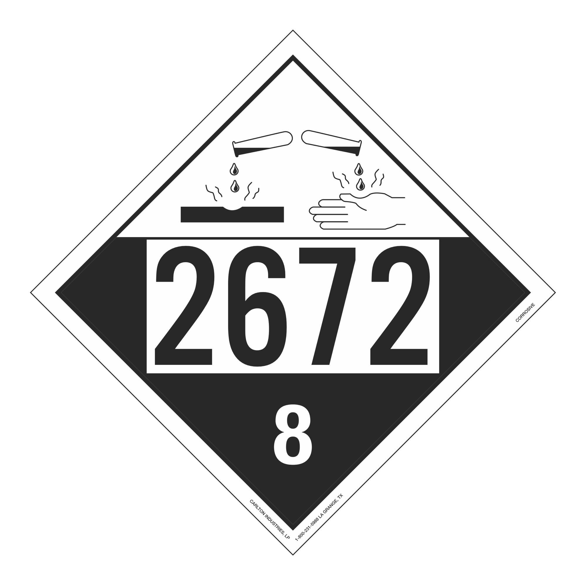 UN2672 Corrosive Stock Numbered Placard Carlton Industries