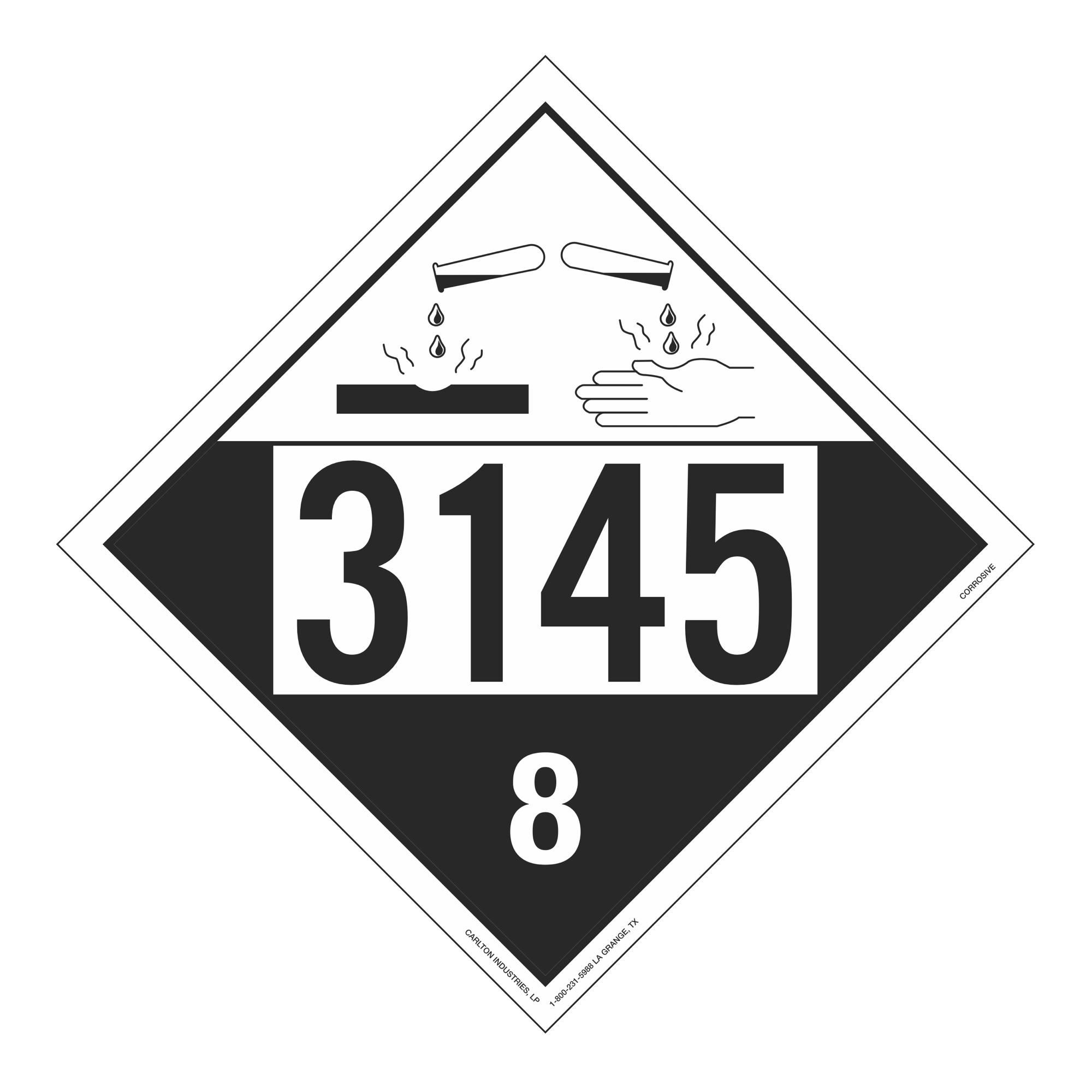 UN#3145 Corrosive Stock Numbered Placard | Carlton Industries
