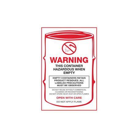 This Container Hazardous when Empty Label 4 x 6