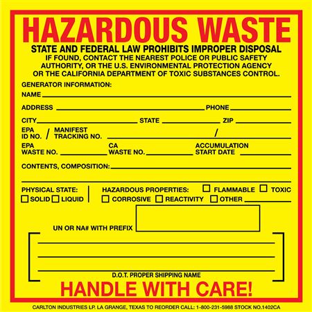 Custom Hazardous Waste Decal - California State - 6 x 6