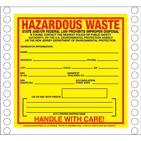 Custom Pin Fed Hazardous Waste Decal-New Jersey State 6 x 6