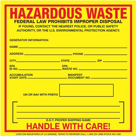 Hazardous Waste Decal - Manifest Document