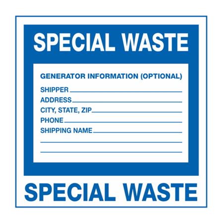 Assorted Pre-Printed HazWaste Labels  - Special Waste 6 x 6