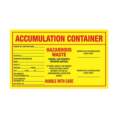 Assorted Pre-Printed HazWaste Labels -Accumulation Cont 6x10