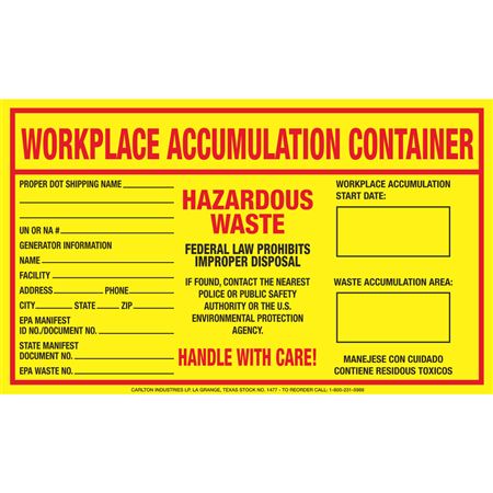 Assorted HazWaste Labels - Accumulation Container 6 x 10