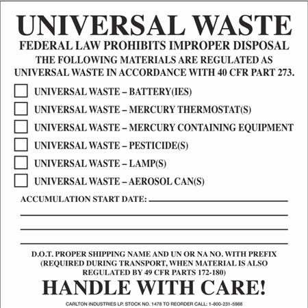 HazWaste Decals - Universal Waste Federal Law