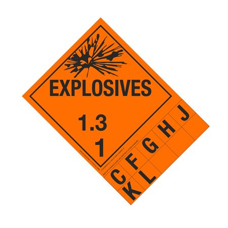 Class 1 Explosives Placard - 1.3 Handy Tab