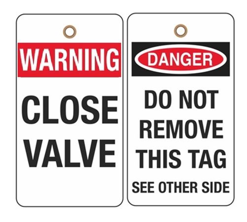 Warning Close Valve Tag