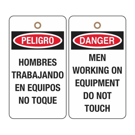 Danger Men Working On Equipment Do Not Touch (Bilingual) Tag