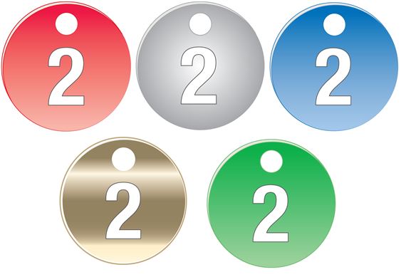 Colored Anodized Aluminum Tags - Numbers 1-25 - 1 1/2"