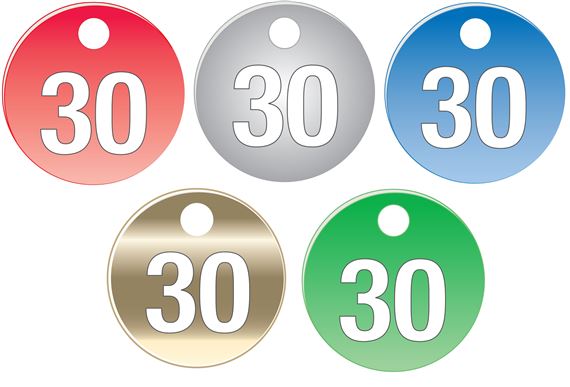 Aluminum Valve Tags 1 1/2" - Numbers 26-50 - Colored