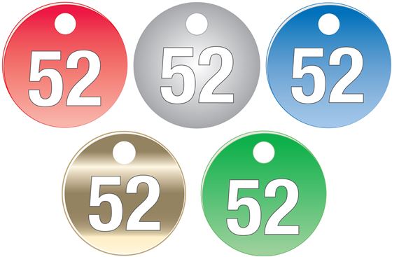 Aluminum Valve Tags 1 1/2" - Numbers 51-75 - Colored