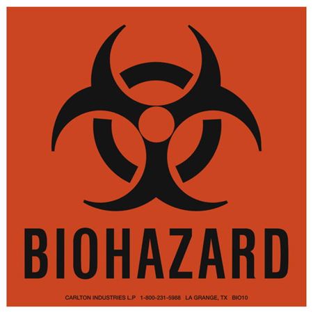 Biohazard Warning Labels - Vinyl Labels - 6 x 6