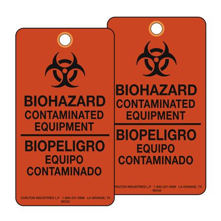 Biohazard Bilingual Warning Tags Orange 3 1/8 x 5 5/8