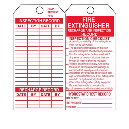 Fire Extinguisher Record Tag - Red Cardstock 2 7/8 x 5 3/4