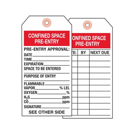 Confined Space Pre-Entry Tag - Cardstock  2 7/8 x 5 3/4