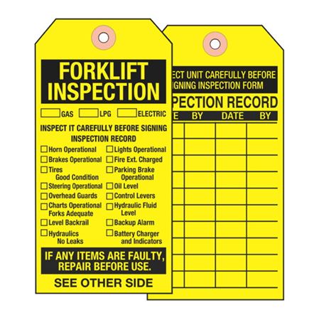 Forklift Tag - Forklift Inspection - Cardstock
