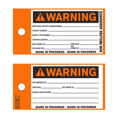 Warning - Orange Work In Progress 3 1/8 x 6 1/4