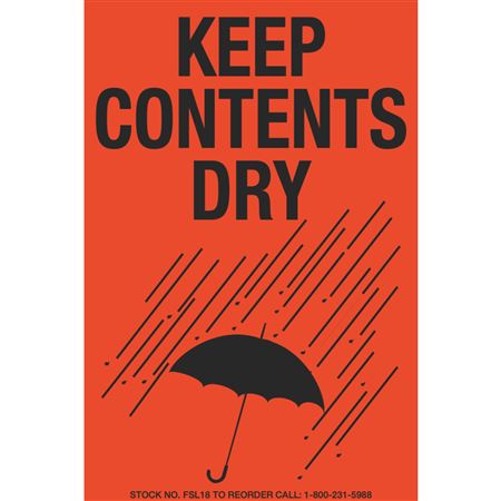 Keep Contents Dry - Fluorescent Shipping Label