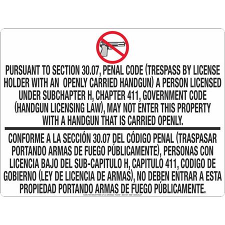 30.07 No Open Carry - White Opaque Decal 18" x 24"