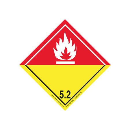 GHS Class 5.2 Red/Yellow White Flame Label 2"