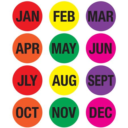 Pre-printed Monthly Circular Hot Label Kit - Months 1 1/2"