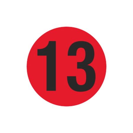 Number Printed Stock Hot Labels - #13 - Red