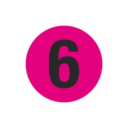 Number Printed Stock Hot Labels - #6 - Pink